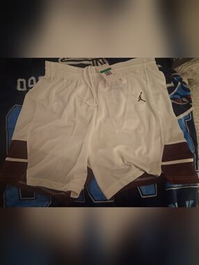 Jordan Men’s White Basketball Shorts with Maroon Trim